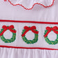 White wreath smocked ruffle pants set