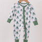 Green christmas tree bamboo zipper romper