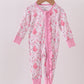 Pink christmas tree bamboo ruffle zipper romper