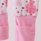 Pink christmas tree bamboo ruffle zipper romper