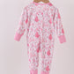 Pink christmas tree bamboo ruffle zipper romper