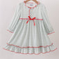 Sage ribbon bow gingham ruffle gown dress
