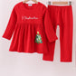 Red christmas tree applique pants set