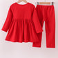 Red christmas tree applique pants set