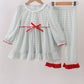 Sage gingham ribbon bow ruffle pants set
