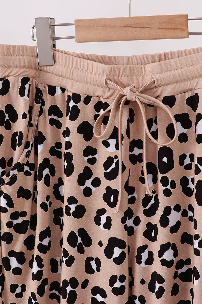 Brown leopard bamboo mom pajama pants