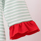 Green farm applique stripe ruffle pants set