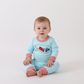 Blue vehicle emboridery romper
