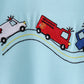 Blue vehicle emboridery romper