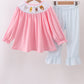 Pink animal smocked ruffle pants set