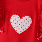 Red heart applique ruffle pants set