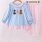 Blue puppy embroidery ruffle pants set