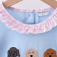 Blue puppy embroidery ruffle pants set