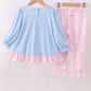 Blue puppy embroidery ruffle pants set