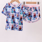 Blue frozen print bamboo shorts set