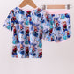 Blue frozen print bamboo shorts set