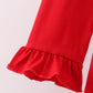 Red bow applique ruffle pants set