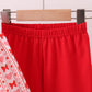 Red heart bow smocked ruffle pants set