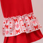 Red heart bow smocked ruffle pants set