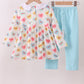 Blue heart print pocket pants set