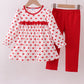 Red heart print ruffle pants set