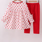Red heart print ruffle pants set