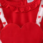 Red heart applique ruffle jumpsuit set