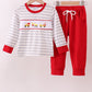 Red stripe construction embroidery pants set
