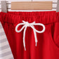Red stripe construction embroidery pants set