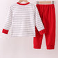 Red stripe construction embroidery pants set