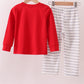 Red construction embroidery stripe pants set