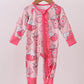 Pink heart print bamboo pajama ruffle zipper romper