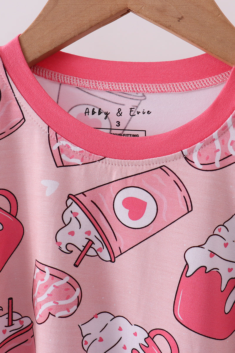 Pink heart print bamboo pajama pants set