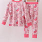 Pink heart print bamboo pajama pants set