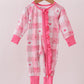 Pink heart checkered bamboo ruffle pajama zipper romper
