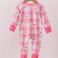 Pink heart checkered bamboo ruffle pajama zipper romper