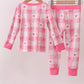 Pink heart checkered bamboo pajama pants set
