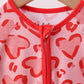 Red heart print bamboo zipper romper