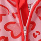 Red heart print bamboo zipper romper