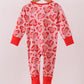 Red heart print bamboo zipper romper