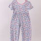 Blue chicken floral print pajama jumpsuit