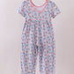 Blue chicken floral print pajama jumpsuit