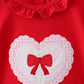 Red heart bow applique ruffle pants set