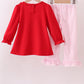 Red heart bow applique ruffle pants set