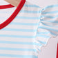 Blue stripe sports Trio applique ruffle pants set