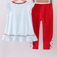 Blue stripe sports Trio applique ruffle pants set
