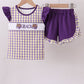 Purple LSU GEAUX smocked ruffle shorts set