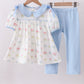 Blue floral bow pants set