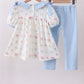 Blue floral bow pants set