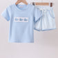 Blue Whale Embroidered Shorts Set